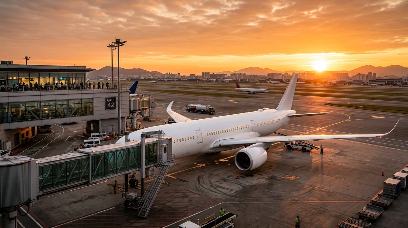Delta Airlines Complaints guide cover showing a passenger airplane at an airport gate during sunrise